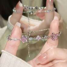 1pc Sweet & Fashionable Pink Sakura Bracelet, Suitable For Women's Daily, Festival, And Party Wear - Multicolor - View 1