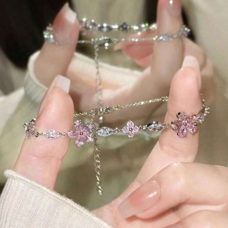 1pc Sweet & Fashionable Pink Sakura Bracelet, Suitable For Women's Daily, Festival, And Party Wear - Multicolor - View 1