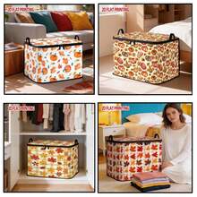 1PC Autumn Pumpkin Maple Leaf Print Storage Bin, Foldable Oxford Fabric Zipper Organizer With Double Handles, Large Capacity Clothes Sundries Storage Box, Fall Thanksgiving Home Storage Container - Multicolor - View 2
