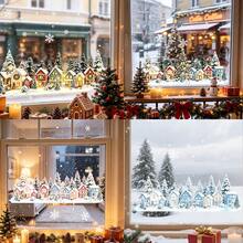 1pc Christmas Village Town Window Static Stickers, Winter Mini House Pine Tree Snowflake Scenery Design Reusable No Glue Removable Glass Decals For Home Store Cafe Front Door Xmas Winter Holiday Party Home Decorations. - Multicolor - View 1