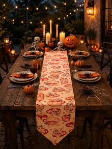 Camino de mesa de Acción de Gracias de otoño, mantel de taza de café con animales de dibujos animados lindos, decoración de mesa de estilo granja de cosecha de Acción de Gracias, decoración de fiesta de Halloween, decoración de cena de vacaciones de temporada, reunión familiar, decoración de cocina, tela reutilizable y lavable - Varios estilos - Ver 4