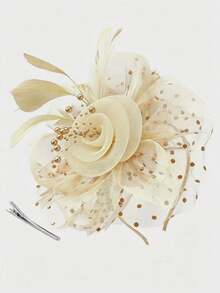 1pc Women's Tea Party Headband, Kentucky Derby Floral Mesh Hair Clip, Suitable For Wedding, Summer, Beach, Festival, Birthday - Beige - View 1