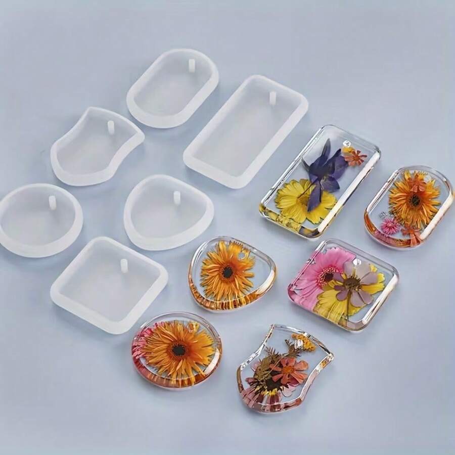 6pcs Pendant Mold Set, Epoxy Resin Pendant Mold, Geometric Pendant Mold, Square & Rectangular Pendant Mold, Earring Silicone Mold, Keychain Pendant Mold - Multiple Styles - View 1