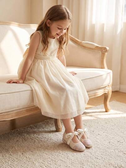 1 Pair 2026 New Rhinestone Decorated Children's Flat Shoes, Vintage Sweet Cool Design, Exquisite Princess Style, Suitable For Daily Wear And Party Outfits