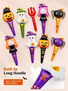 Tongkat Balon Tiup Kartun Halloween, Balon Foil Metalik Campuran Hantu, Penyihir, , Mainan Tiup Genggam, Suvenir Pesta Liburan dan Dekorasi Suasana, Cocok untuk Anak-anak - View 4