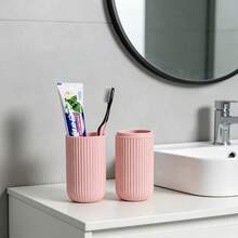 1/2/3/4pcs Vertical Striped Travel Toothbrush Cup Toothpaste Storage Box Portable Toothbrush Holder Minimalist Mouthwash Cup - Multicolor - View 6