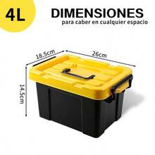 Durable Plastic Storage Box With Lid And Handles, 3 Sizes Available, Stackable For Home Organization, Tools, Office Supplies, And Various Items - Yellow and Black - View 10