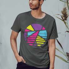 Retro T-Shirt With An Abstract Geometric Pattern. Pure Cotton Unisex T-Shirt, Plus Size, Suitable For Slightly Overweight People. - Navy Blue - View 3