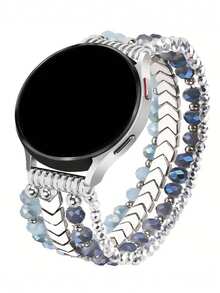 1pc Handmade Beaded Bracelet Compatible With Samsung Galaxy Watch9/8/7/6/5/4 Watch Band Compatible With Galaxy Watch7ultra1 47mm Watch Band Women's Men's Style, 20mm Handmade Fashion Elastic Beaded Bracelet Watch Band Compatible With Watch9ultra2 47mm Watch9 40mm Watch9 44mm - Silver - View 16
