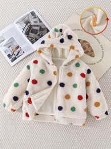 Áo khoác có mũ dệt jacquard lót giữ nhiệt cho bé gái, quần áo mùa đông - Màu be - Xem 4