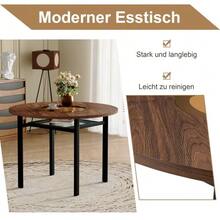 Modern Minimalist Round Dining Table Set (With 4 Brown Tech-Fabric Chairs With Black Metal Legs), Round Table With 100 Cm Diameter In Wood Look, Suitable For Dining Room And Kitchen. - Brown+Black - View 2