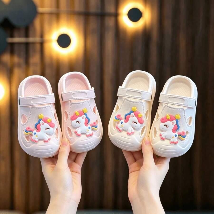 Kids Summer Cartoon Cute Indoor House Slippers, Boys & Girls Clogs - Pink - View 1