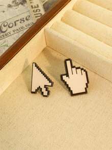 2pcs/Set White Mosaic Arrow Finger Pointing Oil Drip Brooch Set - Multicolor - View 1