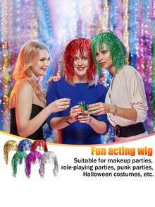6/1pc Metallic Glitter Wig, Shiny Plastic Party Wig, Suitable For Cosplay And Birthday Party, No Feathers, No Electricity Required, Multiple Colors In Stock - Multiple Styles - View 4