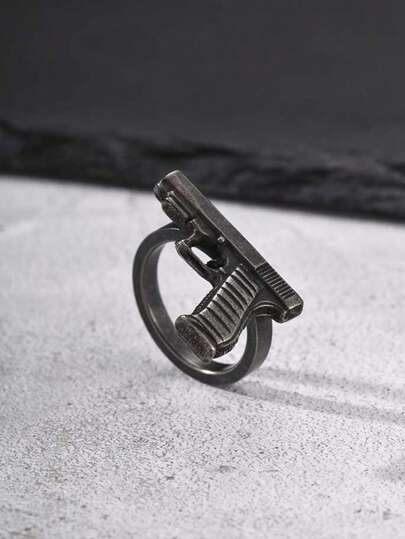 1 pieza Anillo de acero inoxidable negro vintage con diseño de arma, joyería para hombres, regalo para amigos, gótico, joyería de acero inoxidable, joyería gótica, joyería vintage