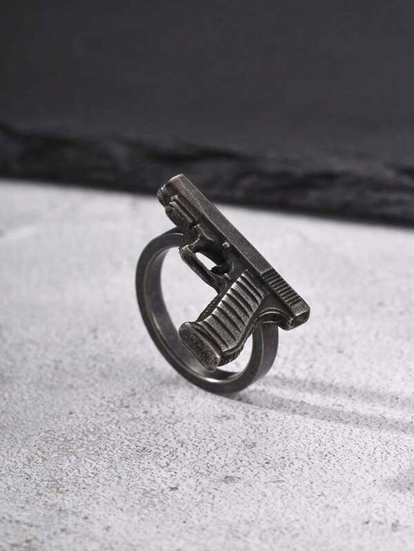 1pc Vintage Gun Black Stainless Steel Ring Men's Jewelry, Gift For Friends, Gothic, Stainless Steel Jewelry, Gothic Jewelry, Vintage Jewelry