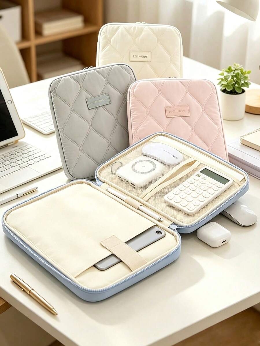 1pc Minimalist Padded Diamond Lattice Tablet Sleeve Soft Shockproof Electronics Organizer Protective Storage Bag For Students School College Travel Essentials Perfect Gift For Students Office Desktop Supplies Essential For The Start Of School