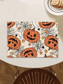 1pc Halloween Pattern Printed Linen Table Runner, Placemat, Suitable For Holiday, Party, Birthday, Dinner, Kitchen Dining Table Decoration, Shoe Cabinet Storage Cabinet Cover, All Season Room Decor, Home Textile Decoration Table Runner, Placemat - Multicolor - View 6