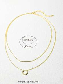 SYMFNY 1pc 925 Sterling Silver Gold Round Open Cubic Zirconia Layered Bar Necklace - Yellow Gold - View 4