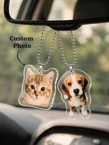 1pc Personalized Pet Photo Car Hanging Ornament, Customized Dog Cat Car Decor, Pet Lover Gift, Rearview Mirror Pendant, Dog Owner Gift, Pet Memorial, Commemorative Gift - Multicolor - View 1