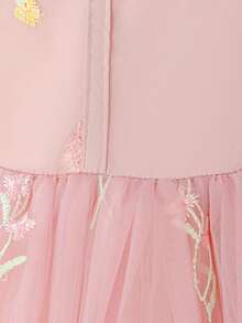 Tween Girls Spaghetti Strap Embroidered Floral Mesh Sweet Elegant Princess Dress, Flower Girl Dress Suitable For Party, Vacation, Outing, Evening Gala, Ball, Birthday Party, Fabric Floral Pattern Random Cut - Dusty Pink - View 10