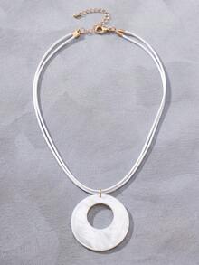 1pc Bohemian Vacation Style White Round Resin Shell Pendant Necklace, Summer Beach Versatile Elegant Neck Accessory - Shell Necklace - View 2