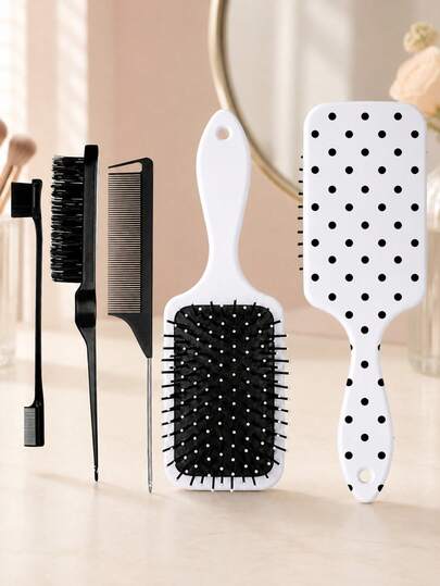 Set di 3/4 pezzi di pettine e spazzola massaggiante con cuscinetto d'aria a pois, setole morbide in materiale ABS, liscia i capelli, adatto per acconciatura domestica e da salone, viaggio, districare