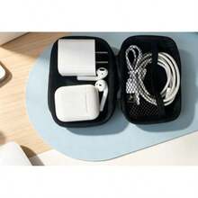 1pc Compact Electronic Travel Storage Box - EVA Mini Matte, Phone Charger, Data Cable And Earphone Storage Box, Travel Essential, Travel Must-Have - 1pc Black - View 6