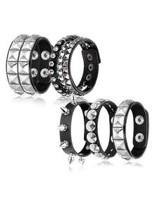 Xiacheng 1Set Punk Rock Studded Bracelet, Biker Cuff | Black Leather, Adjustable Leather Cuff,Y2K Gothic Punk Rock, Wrap Bangle, Snap Button For Halloween - Multicolor - View 8
