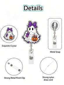 Pumpkin Ghost Retractable Badge Reel: Halloween Decoration, Acrylic Nurse ID Badge Clip, Party Name Tag & Party Favor - View 6