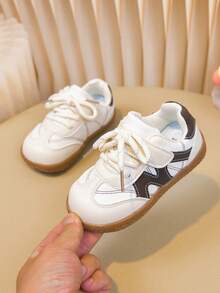 1 Pair Girls' Colorblock Soft Sole Non-Slip Walking Shoes, Hook And Loop Easy On/Off Casual Everyday Shoes - Brown - View 8
