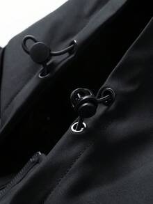 Men's Hooded Jacket, Spring/Autumn Style, Black Casual Outerwear, 2-Piece Set, Multiple Colors Available, Fashion Casual Top, Simple Versatile - Black - View 5