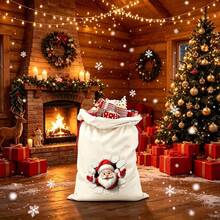 Christmas Drawstring Gift Bag, 3D Wall-Breaking Santa Claus Print Linen Gift Bag, Holiday Theme Drawstring Bag, Suitable For Christmas Gift Packaging And Holiday Scene Decoration - Off-white - View 4