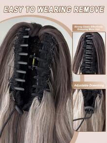 HEYPINK Ombre Colored Claw Ponytail Extension Hair Accessory 24 Inches Long Natural Water Wave Heat-Resistant Fiber Synthetic Ponytail Wig, Suitable For Women's Daily Use - Gray Ombre - View 9