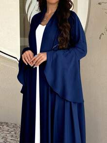 Elegant Round Neck Ruffle Cuff Long Sleeve Abaya Dress, Loose Comfortable Islamic Long Dress, Suitable For Middle East Daily Street Wear - Multicolor - View 6