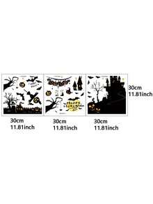 New Halloween Black Castle, Bat, Pumpkin Window Glass Static Cling Stickers Scene Decor, Halloween Party, Store Window Decoration - Sticker - View 10