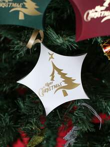10pcs Christmas Star Shaped Gift Box With Gold Tree Print And Hanging Ribbon, Mini Holiday Packaging Box, Easy To Assemble For Christmas Tree Decorations, Party Favors, Gift Exchange, Winter Celebrations & New Year - 7.5X3.5X10.5cm - View 8