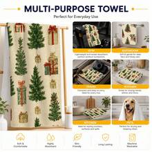 2pcs Off-White Christmas Tree Gift Pattern Kitchen Towels, Vintage Christmas Tree Red Bow Gift Box Full Print Decorative Tea Towels, Suitable For Christmas, Christmas Party, Winter Kitchen, Holiday Home Decor, 4/6/8pcs Combination Pack - Multicolor - View 7
