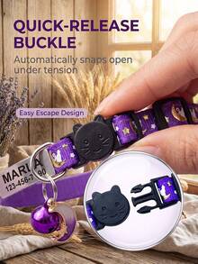 Personalisieren Sie ein leuchtendes Katzenhalsband, das bei Sonnenlicht oder künstlichem Licht leuchtet. Zu den Merkmalen gehören eine erstickungssichere Schnalle, ein wunderschön gefertigter Glockenanhänger und ein personalisierter Hundemarkenanhänger mit dem Namen, der Telefonnummer und der Adresse Ihres Haustiers., Sicherheits-Katzenhalsband - Verschiedenfarbig - Übersicht 3