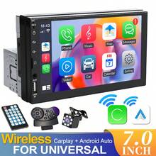 汽車 MP5 播放器 無線 CarPlay & Android Auto 1 Din 藍牙 HD 7 吋觸控螢幕音響 12V FM ISO 電源 Aux 輸入 SD USB 可選配有無攝影機 - 附後視相機和方向盤遙控器 - 查看 11