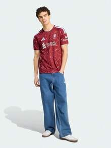 Adidas Men's LFC H JSY Short Sleeve Knit Collarless T-Shirt TKA6852 - Red and White - View 4