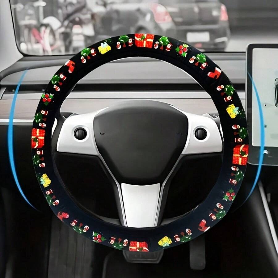 1pc Christmas Style Car Steering Wheel Cover, All-Season Universal Steering Wheel Protector - A - View 1