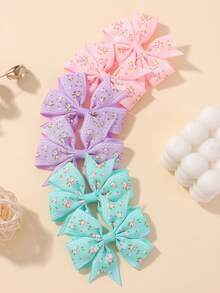 1 Pair Printed Daisy & Sunflower Hair Clip Set, Ribbed Fishtail Bow Baby Hair Clips, Random Cardboard - Multicolor - View 10