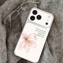1pc TPU Material Elegant Pink Flower English Quote Pattern Phone Case Suitable For IPhone 17 Pro Max/17/16 Pro Max/15/14/13/12/11 Full Coverage Anti-Drop Soft Shell Phone Protective Cover - Silver - View 1