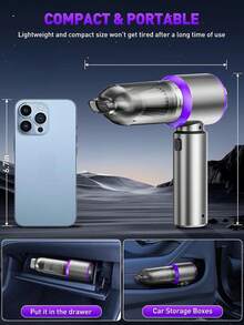 SUITU 無線手持車用吸塵器 - 16000PA 強力吸力 4 合 1 小型便攜吸塵器，適用於汽車、居家、寵物毛髮、沙發與地毯 - (無電纜)，附配件，適合女性與男性的禮物 11.1V 2000mAh - 銀紫色 - 查看 8