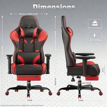 Devoko Gunji Massage Video Game Chair For Adults With Footrest, PU Leather Computer Desk Chair, Adjustable Backrest, High Back Support, Home Office Chair With Headrest And Lumbar Support - Red - View 2