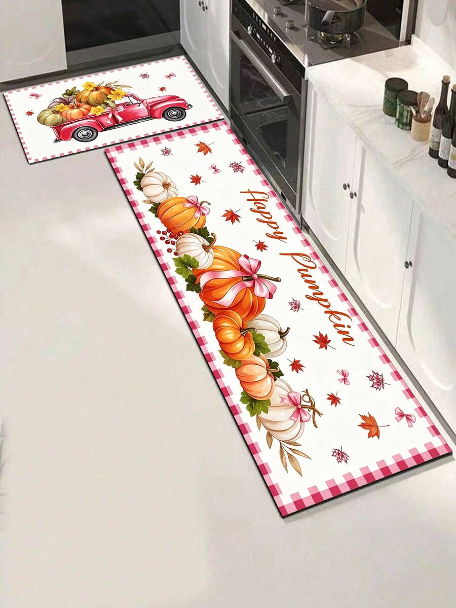 1/2pcs Autumn Thanksgiving Pumpkin Pattern Doormat, Outdoor Welcome Mat, Carpet, Autumn Floor Mat, Thanksgiving Front Door Mat - Multicolor - View 1