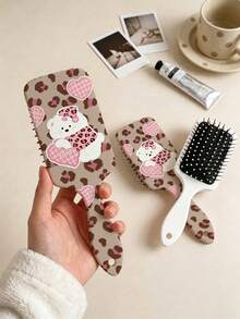 1pc Leopard Print ABS Plastic (ABS Resin) Air Cushion Comb, Universal Cute Bear Leopard Print Heart Pattern Air Cushion Comb, Gentle Detangling Massage Comb, Exquisite Holiday Birthday Gift For Women And Girls - Multicolor - View 1