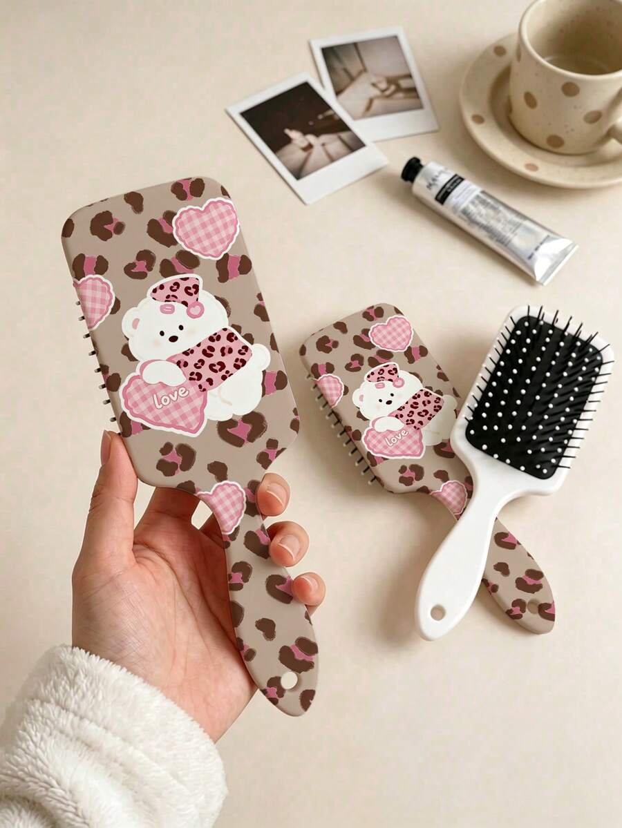 1pc Leopard Print ABS Plastic (ABS Resin) Air Cushion Comb, Universal Cute Bear Leopard Print Heart Pattern Air Cushion Comb, Gentle Detangling Massage Comb, Exquisite Holiday Birthday Gift For Women And Girls - Multicolor - View 1