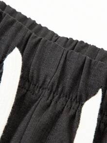 Black Wide Leg Cargo Pants For Women With Elastic Drawstring Waist Flap Pockets Relaxed Loose Fit Trousers For Daily Wear - Black - View 7